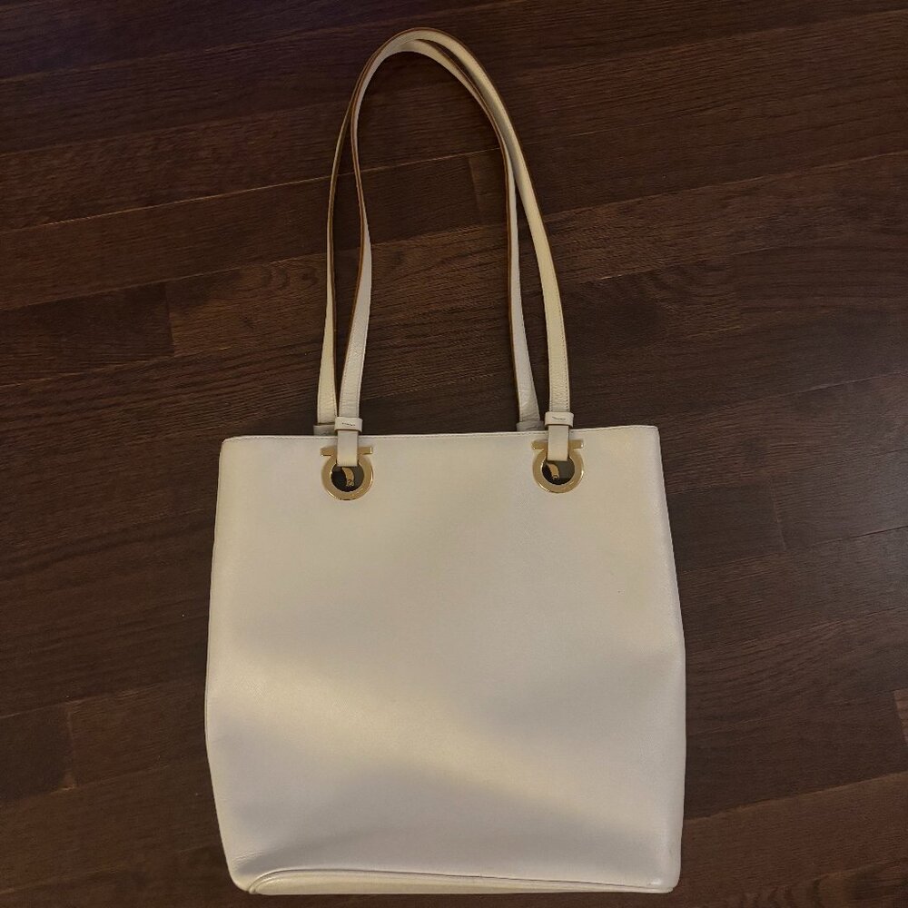Ferragamo Cream Tote Bag with Gold Detail